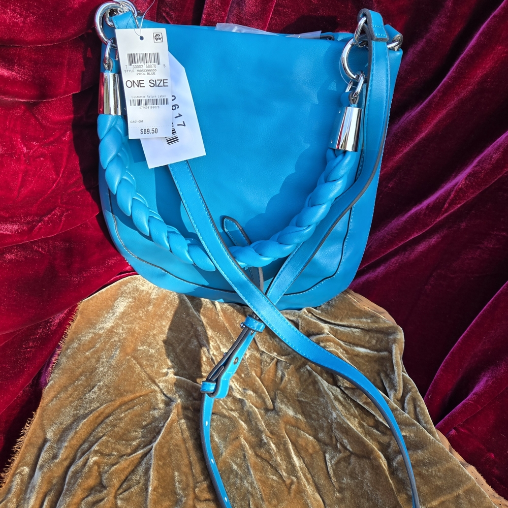 Alfani Pool Blue Braided Handle Shoulder Bag NWT